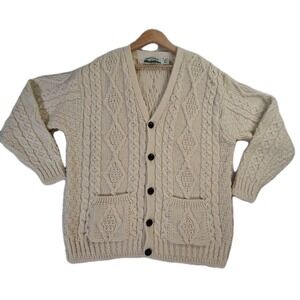 Aran Crafts Cardigan Sweater Women's XL Beige Fisherman Merino Wool  Ireland